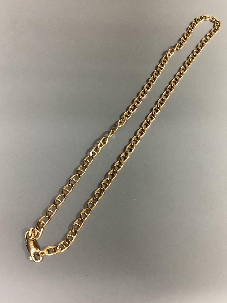 A 9ct gold fancy link neck chain with trigger clasp, 10.4g